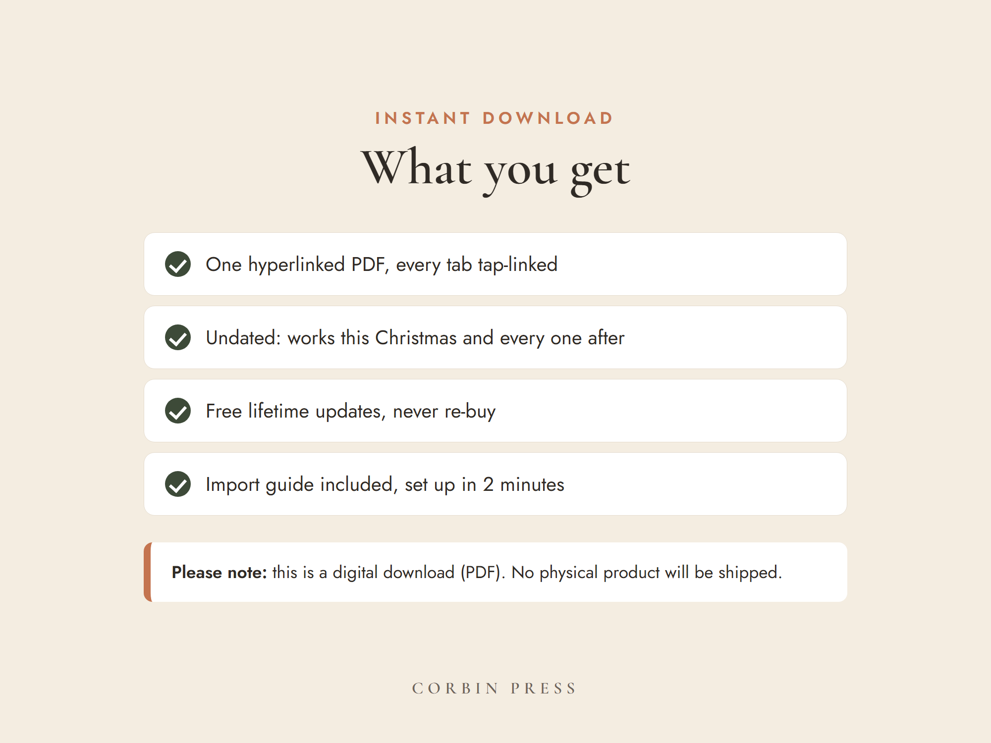 What you get: 24 undated hyperlinked pages including the Christmas gift list with budget, an instant download with nothing shipped.