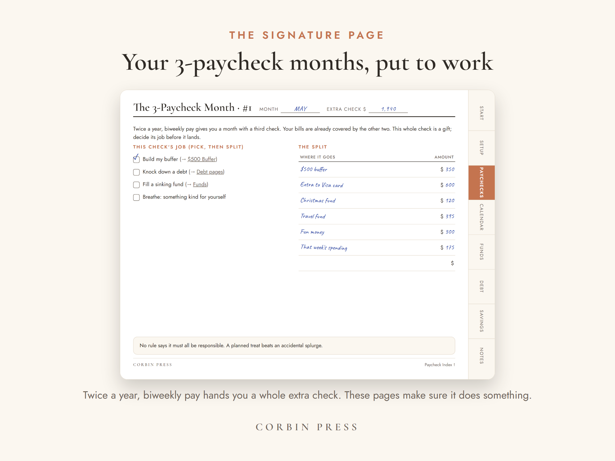 The Paycheck Budget Planner — The 3-paycheck-month page