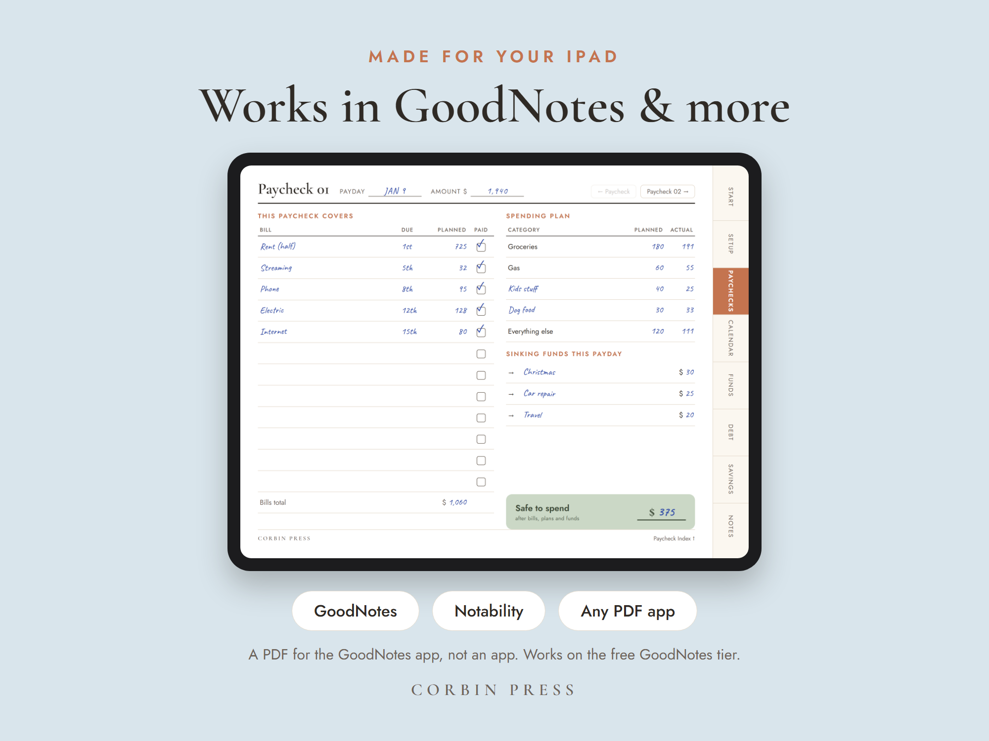 The Paycheck Budget Planner — iPad