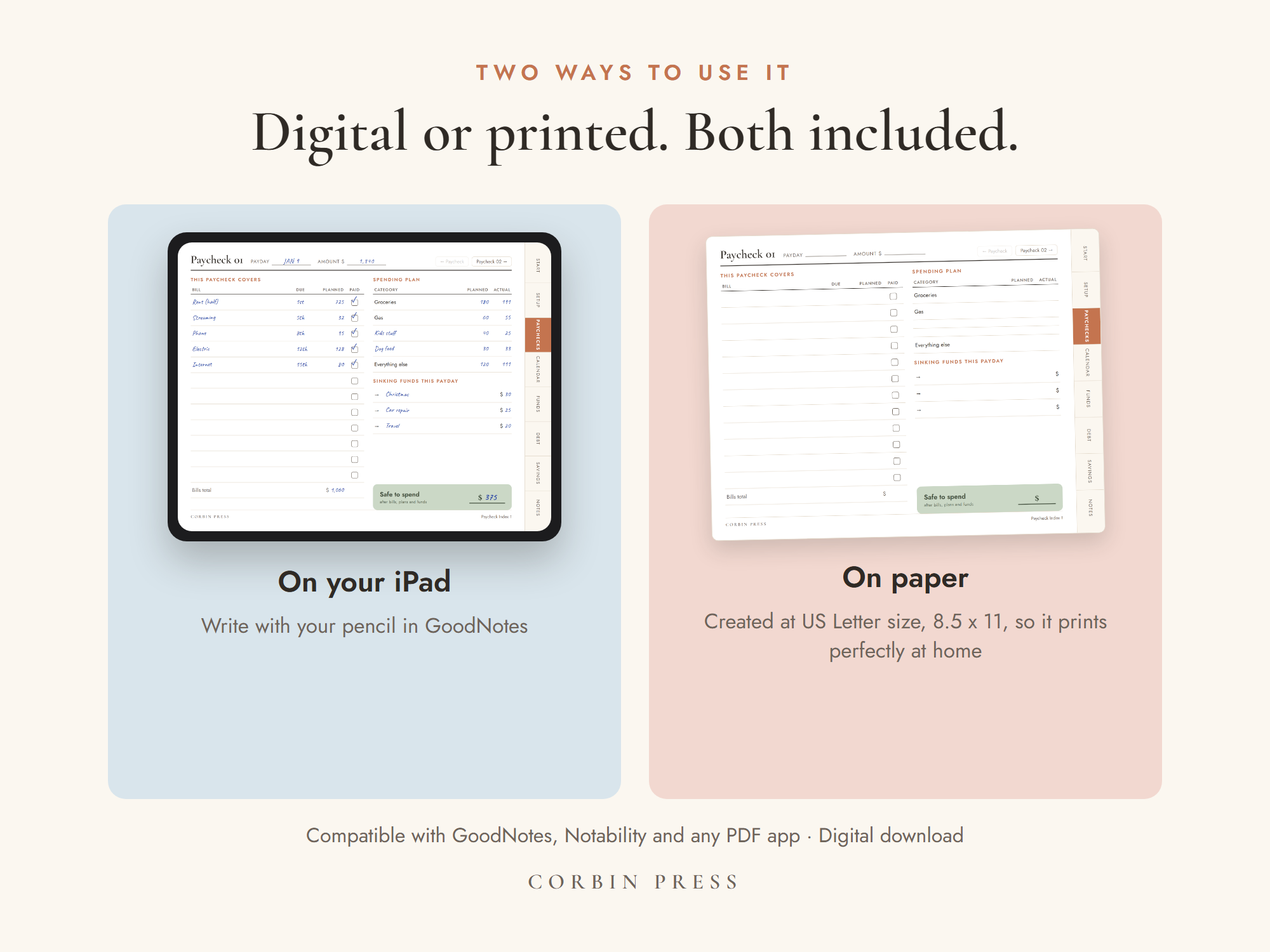 The Paycheck Budget Planner — Print too